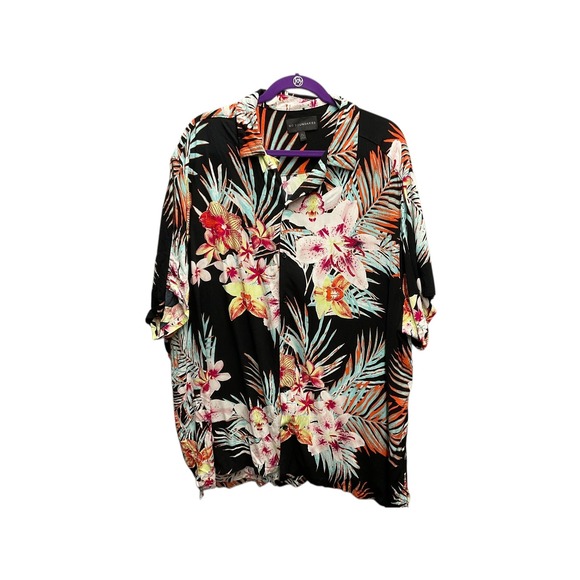 No Boundaries Other - No Boundaries Mens 3XL Tropical Floral Short Sleeve Button Up Shirt Black